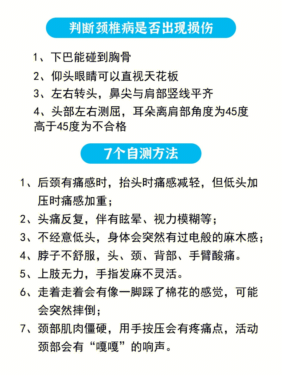 颈椎病自测表图片