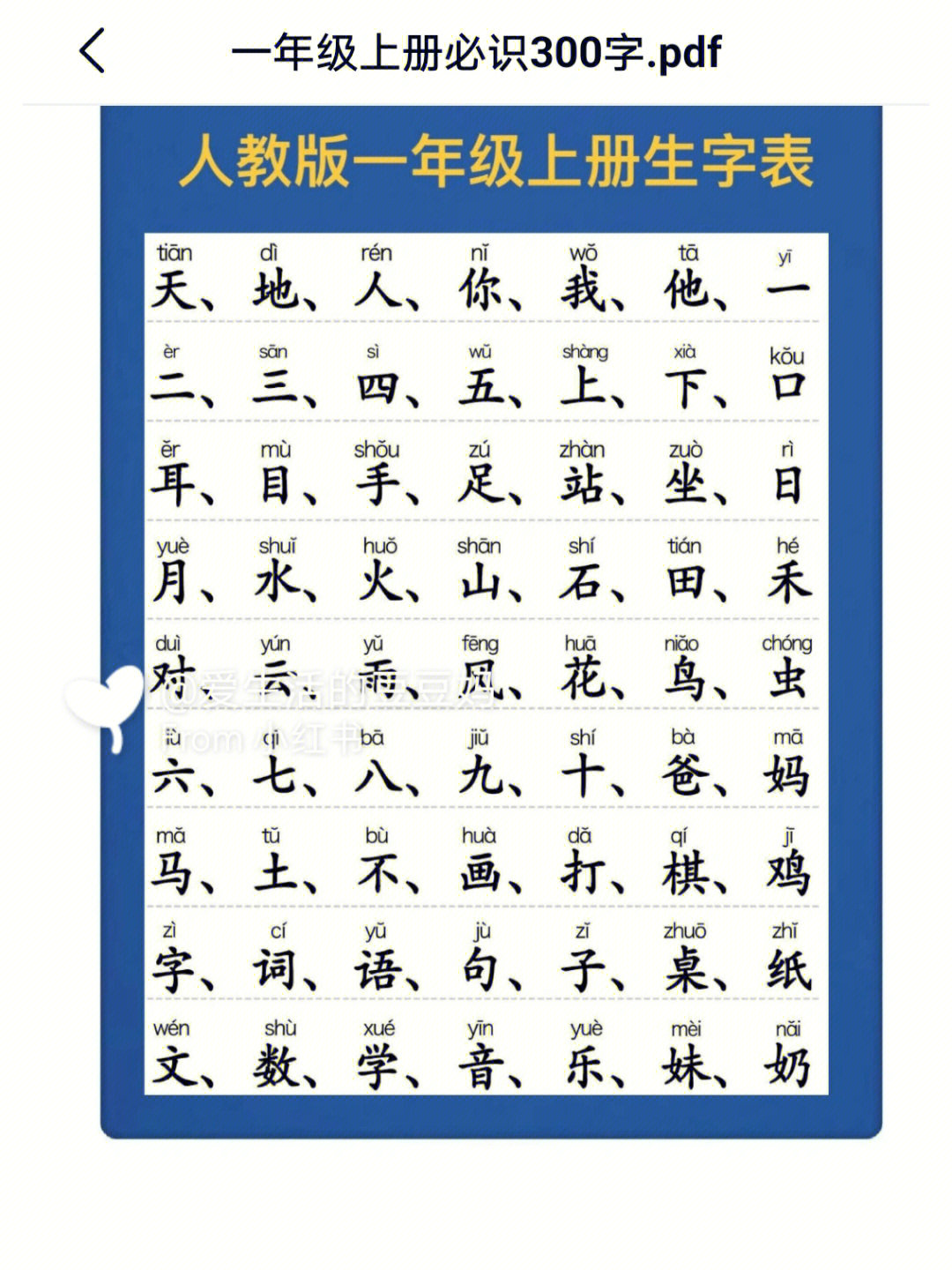 一年级必识300字识字表