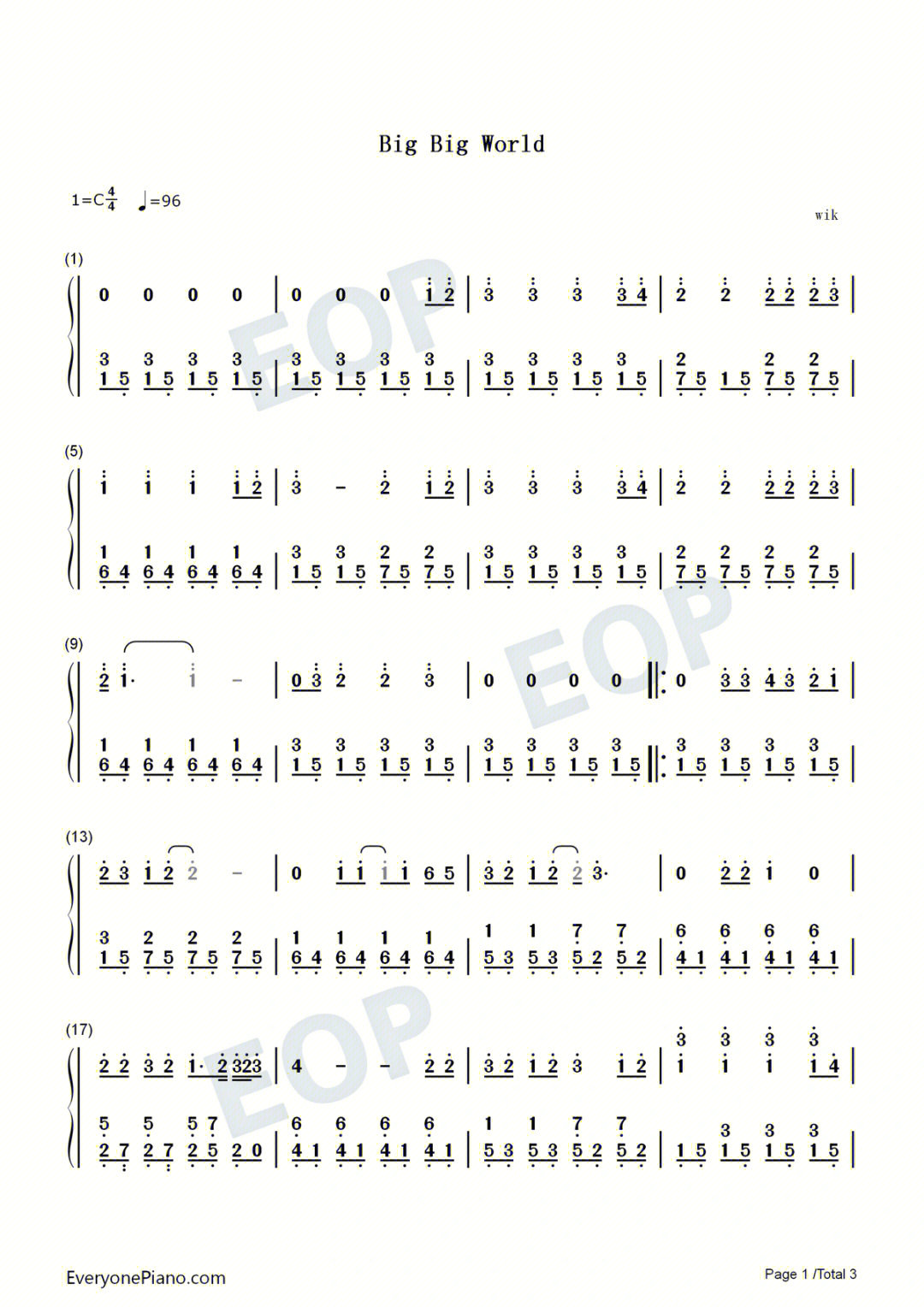 bigbigworld钢琴双手简谱