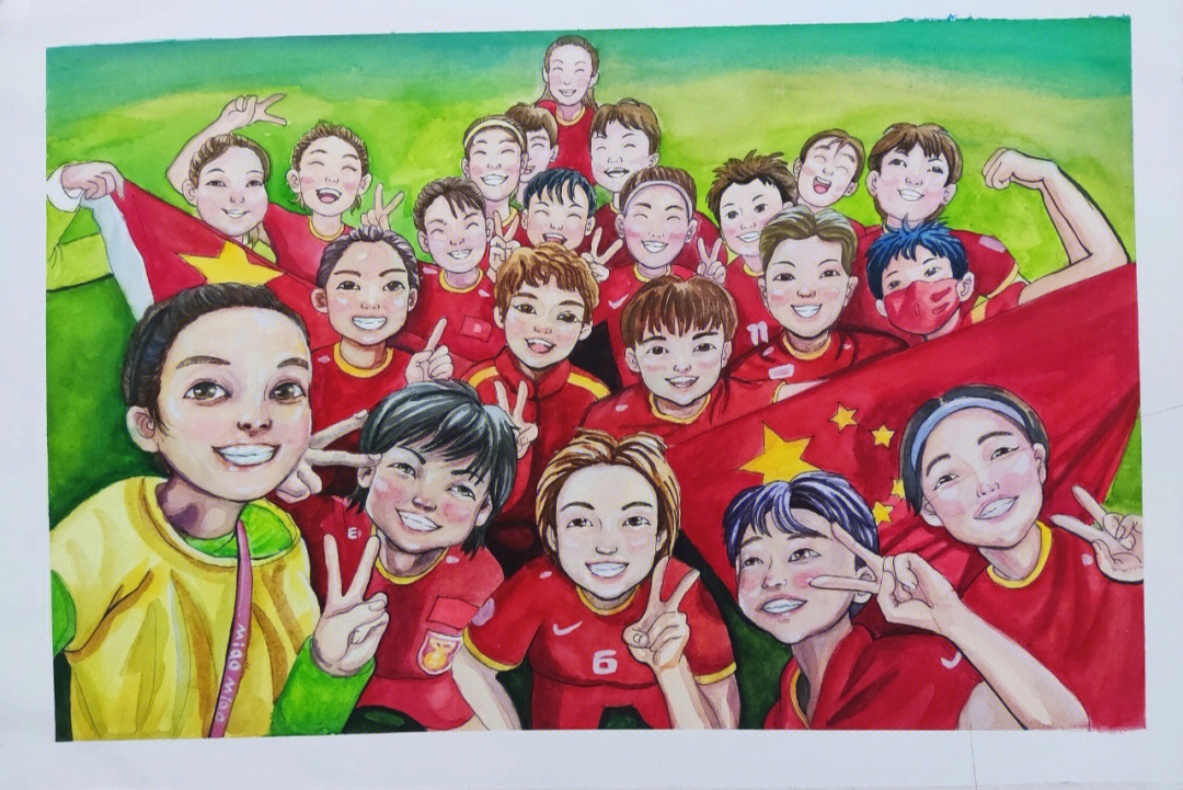 中国女足夺冠儿童画图片