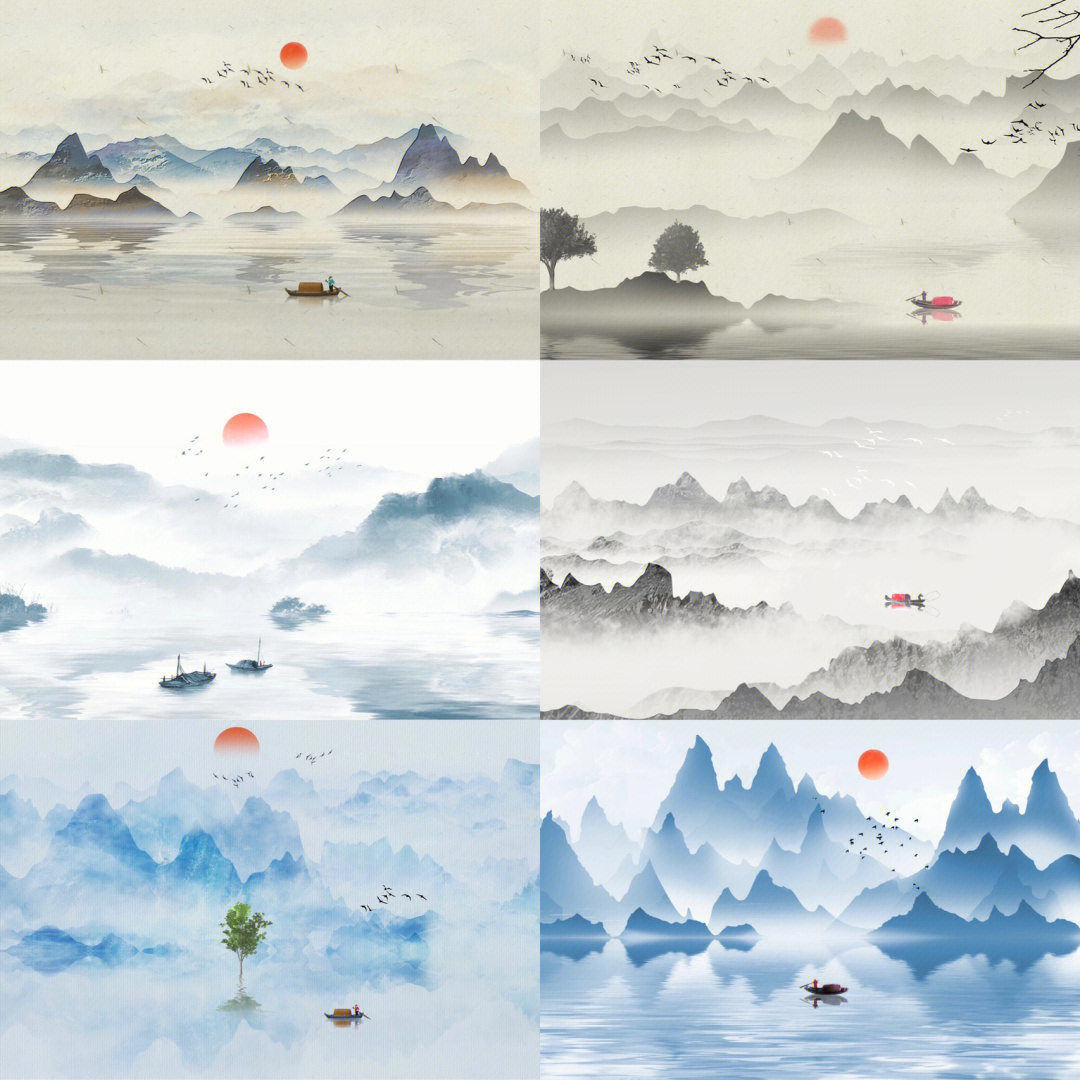 意境幽远的中国风山水画插画