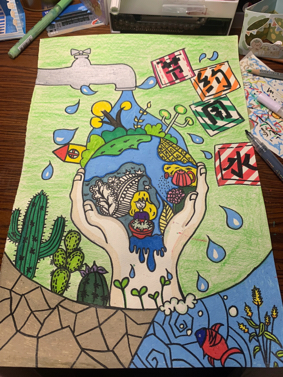 四年级节约用水绘画图片
