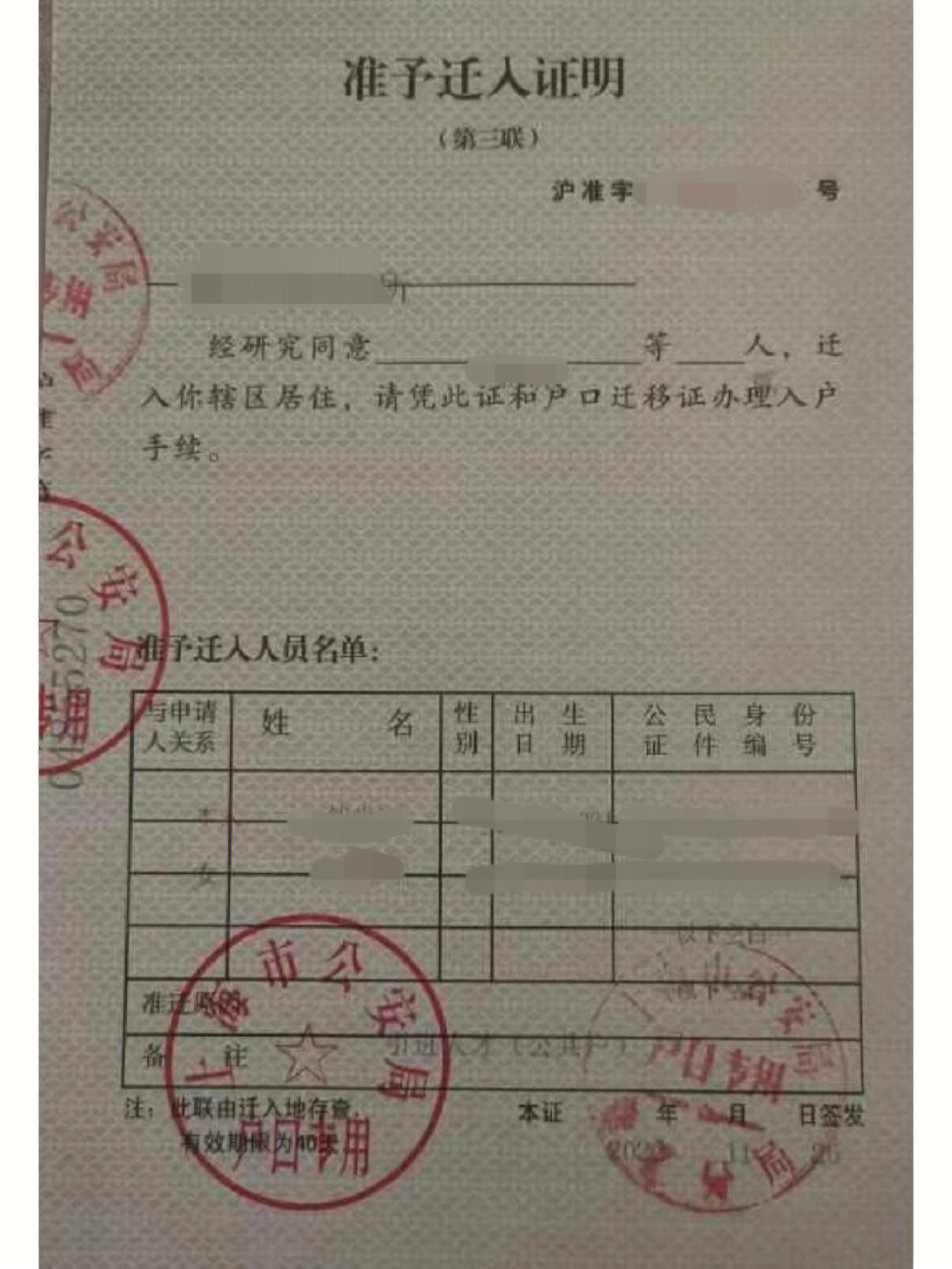 人才引进落户—办理准予迁入证明