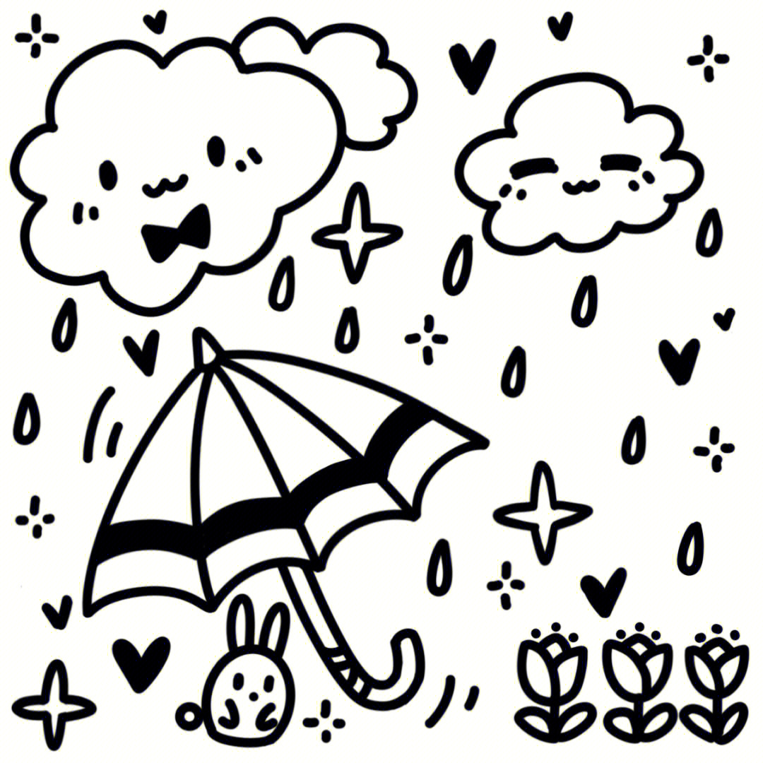 下雨天卡通简笔画图片