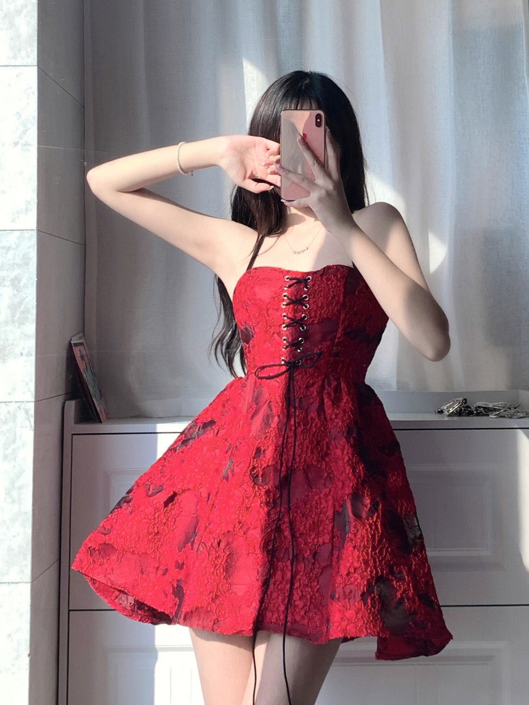 玫瑰红裙子搭配上衣图图片