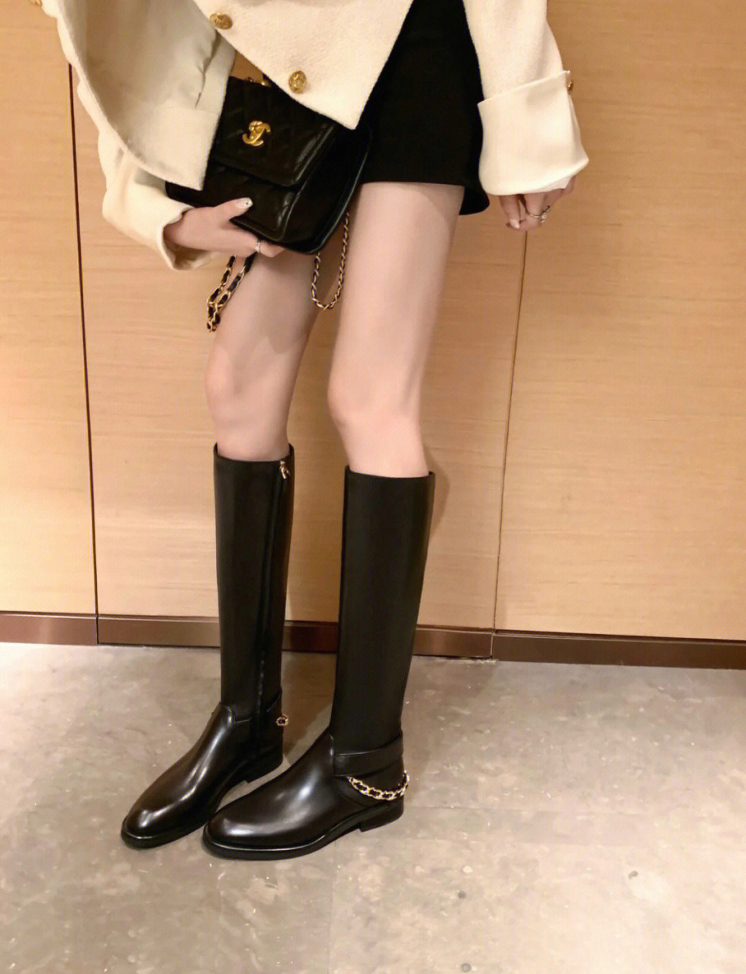 chanel 22a秋冬系列双c 后跟链条牛皮高筒长靴 骑士靴22秋冬重磅新款