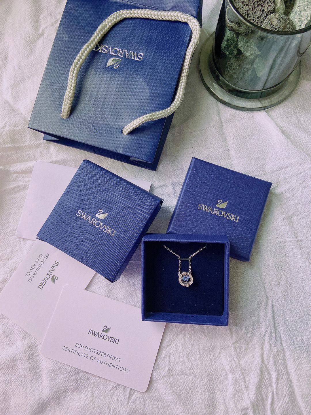 施华洛世奇跳动的心项链女蓝色水晶锁骨链送女友礼物图片