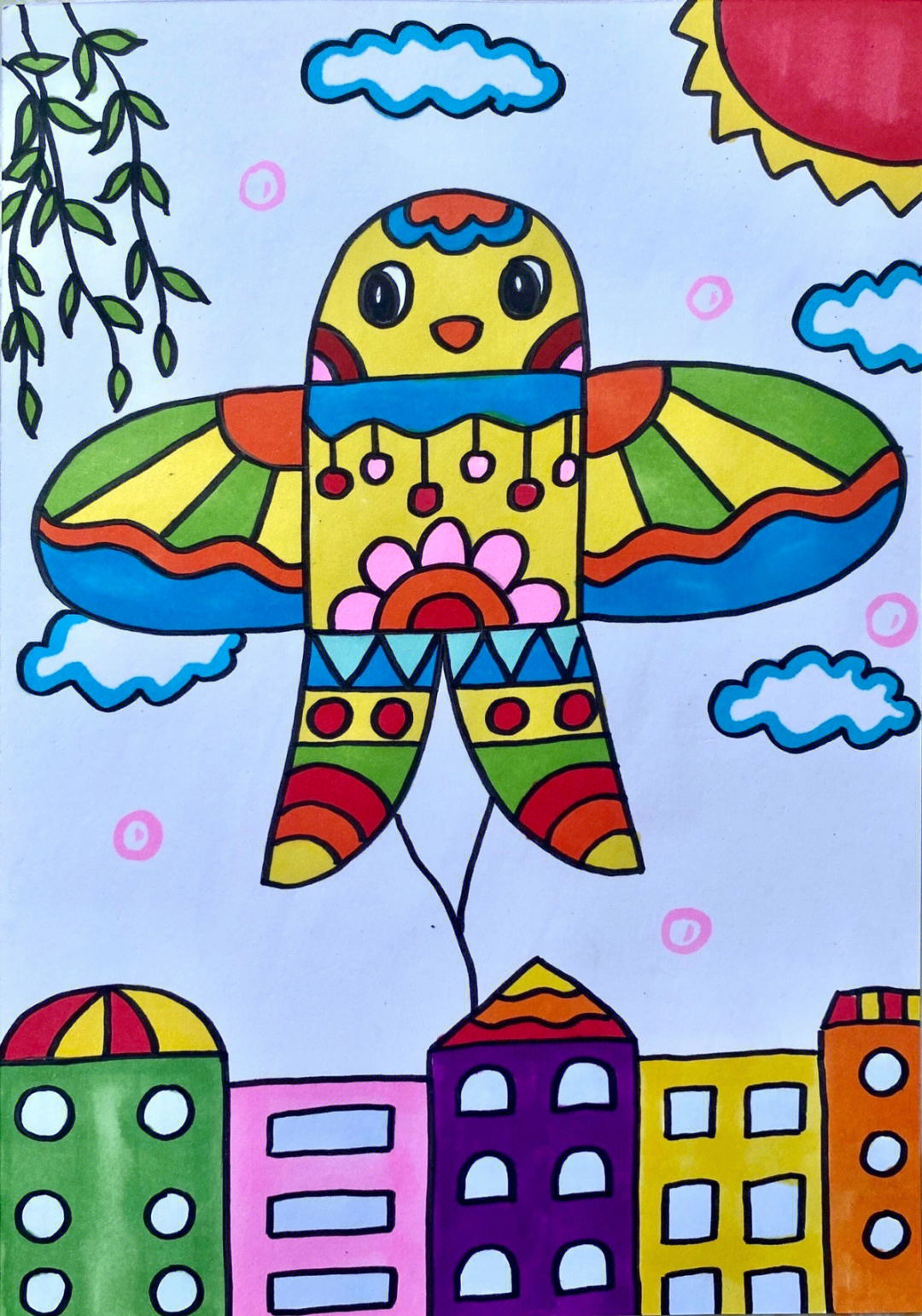 儿童画风筝的画法简单图片