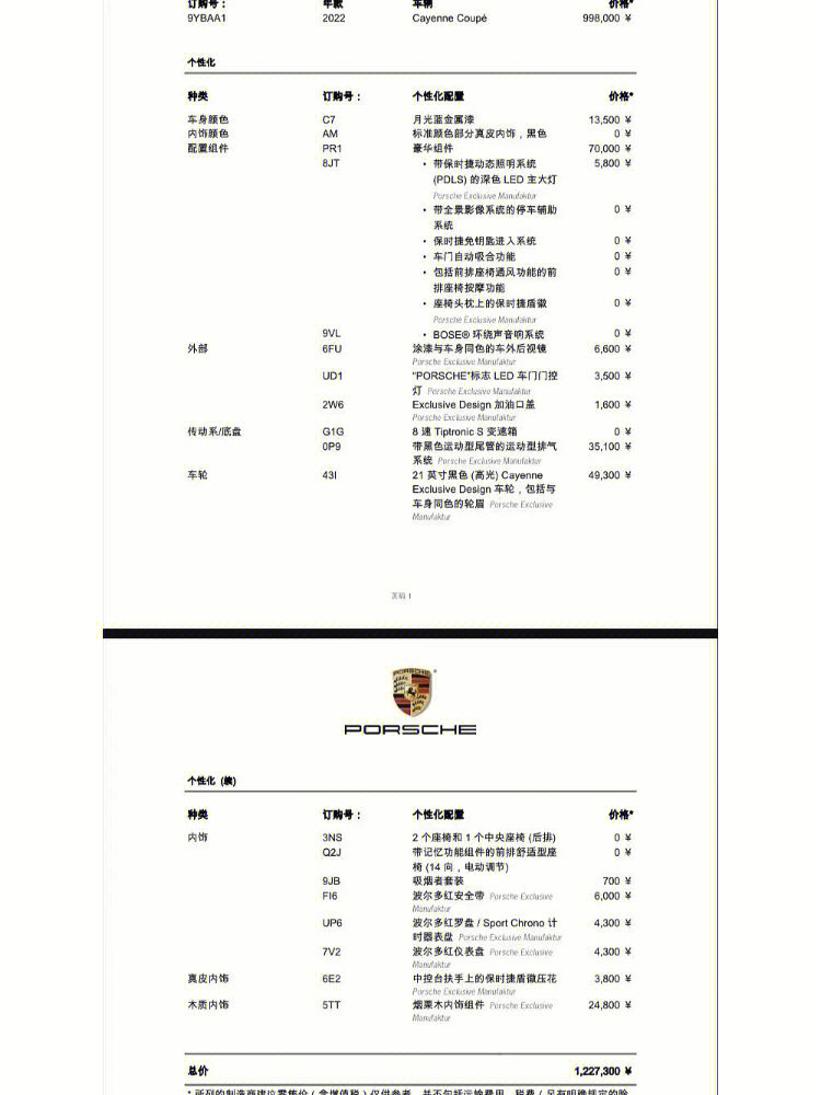 保时捷价格一览表图片