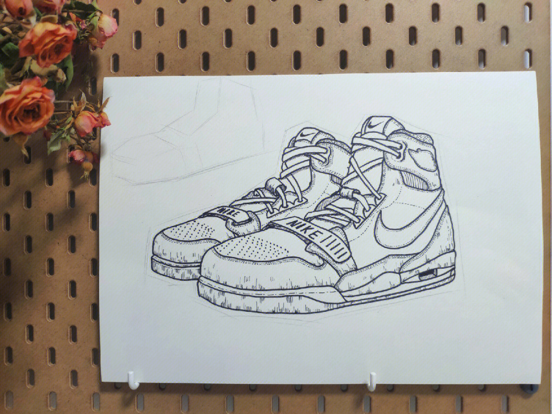 创意线描原创作品线描鞋子附步骤图