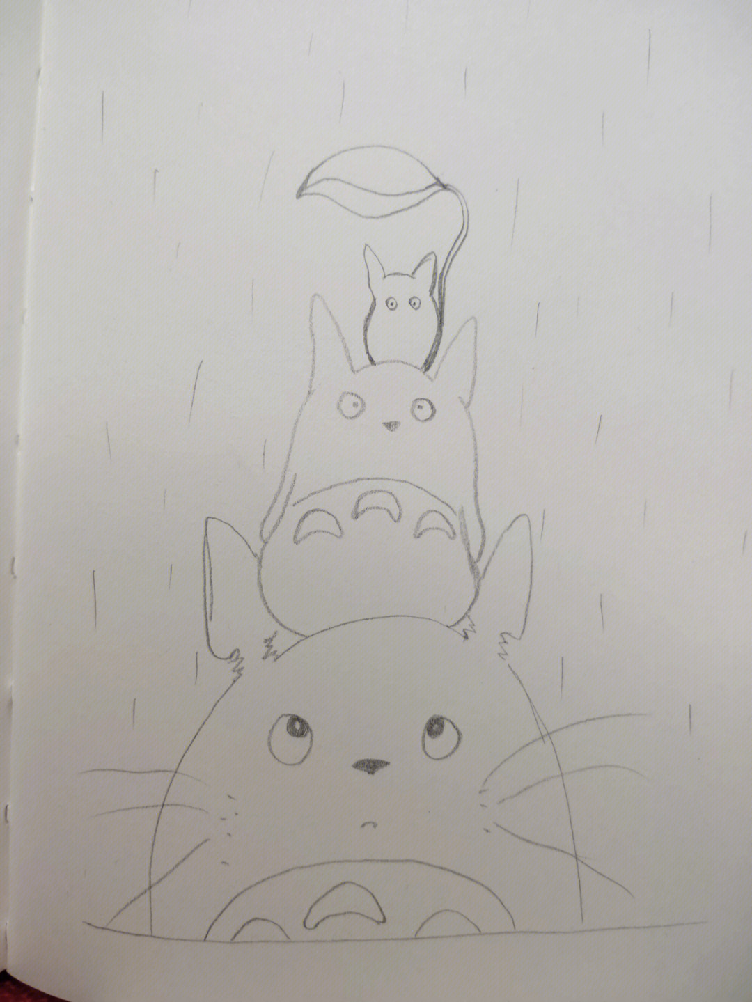 好喜欢宫崎骏的动漫,临摹的龙猫,用铅笔跟着图片随意描的,画的真的