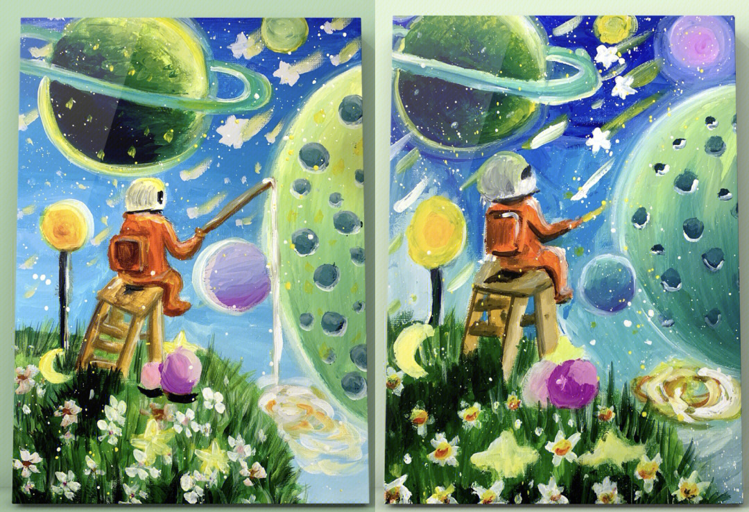 油画宇航员卡通壁纸图片