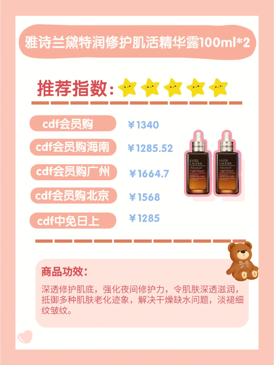 商品比价比价166雅诗兰黛 特润修护肌活精华露 100ml*2266