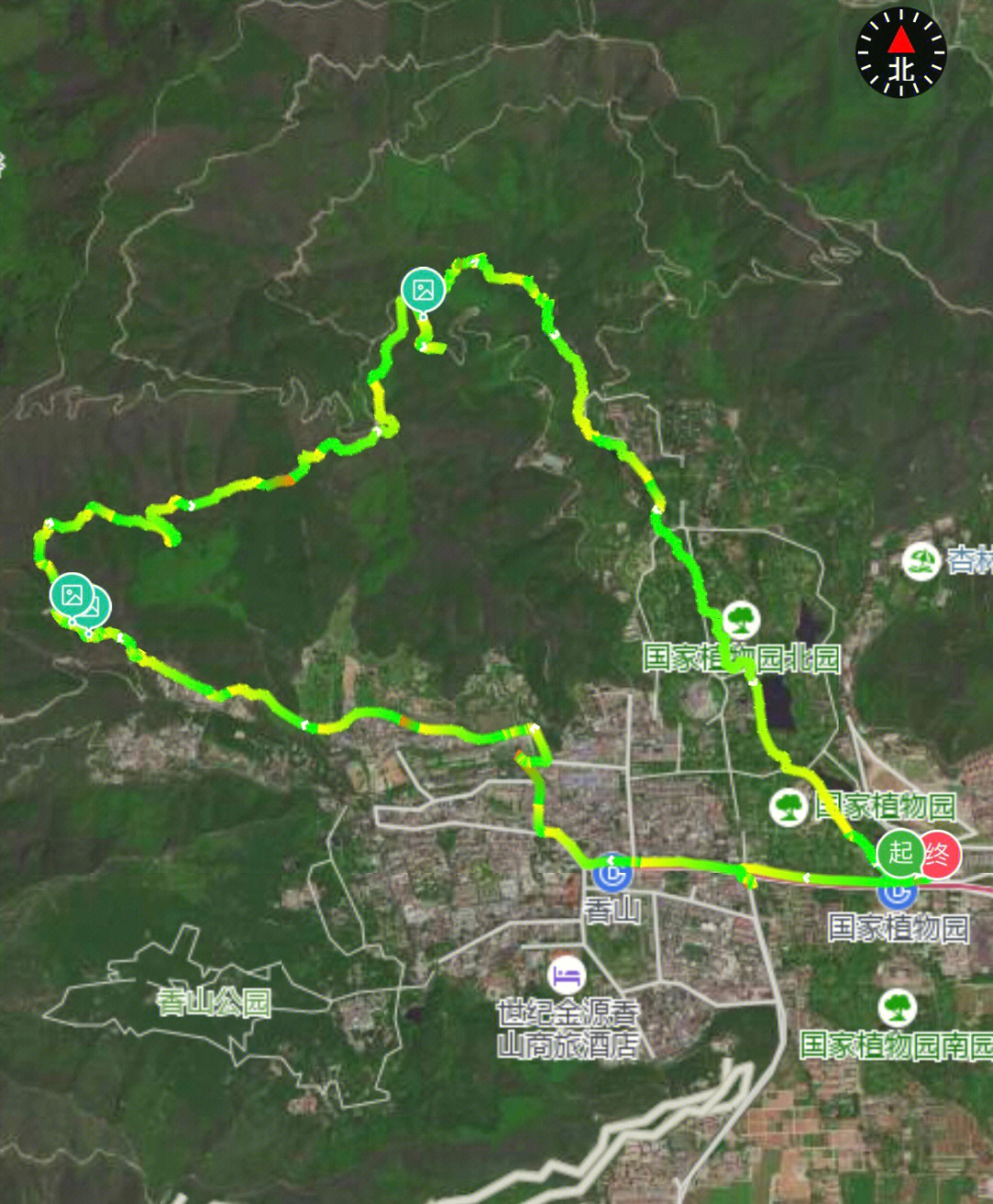 香山徒步登山路线图图片