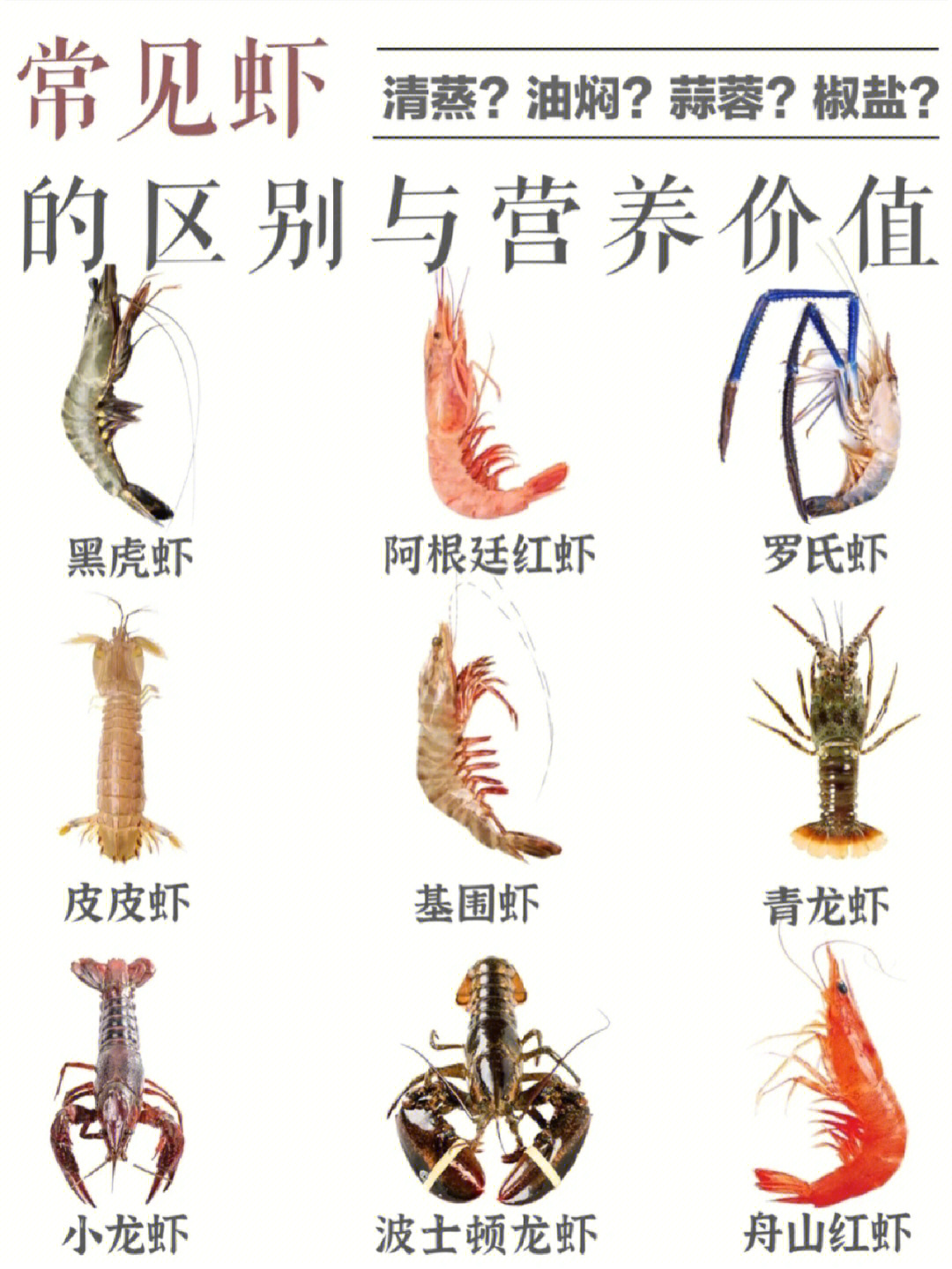 常见虾的区别营养价值口感及烹饪做法