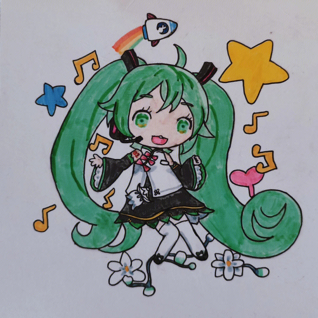 q版#画画#简笔画手绘#初音未来手绘#临摹