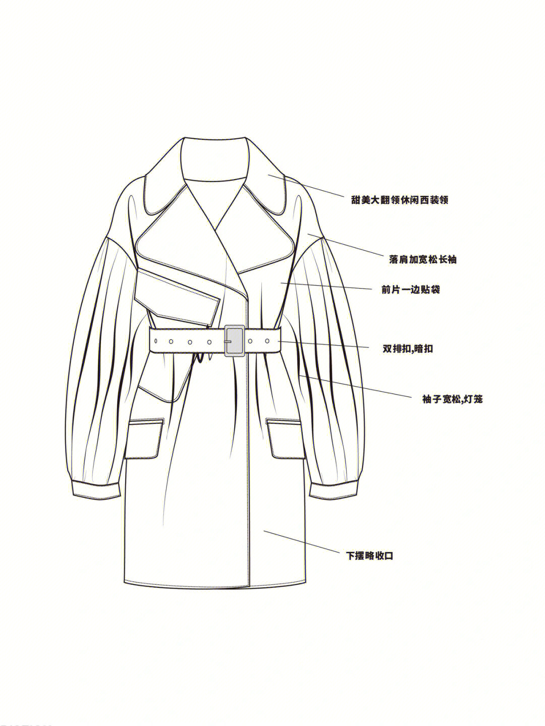 服装设计风衣03外套款式图作品