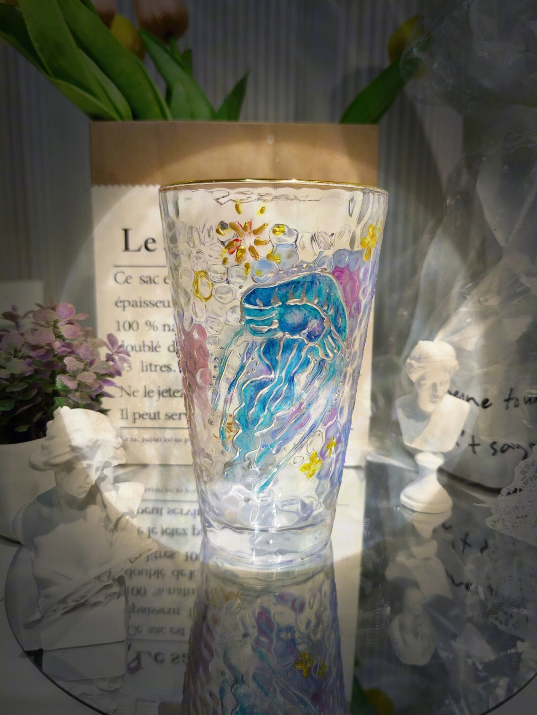 手绘水母玻璃杯