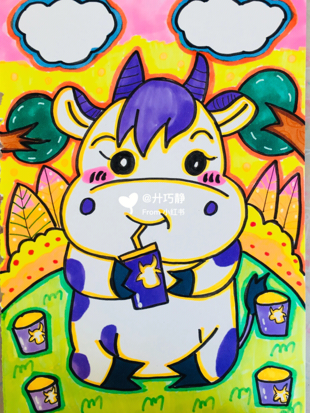 儿童简笔画94可爱的小牛