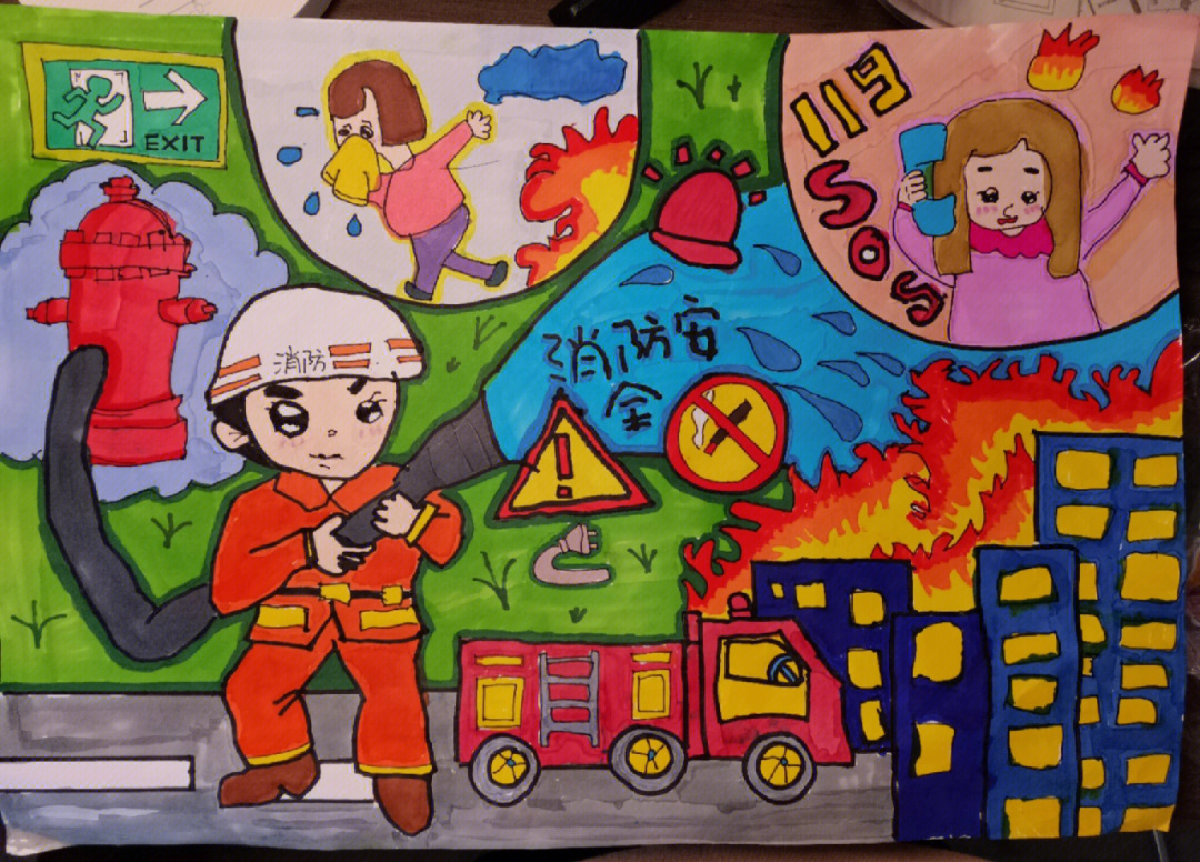 儿童消防绘画简单图片
