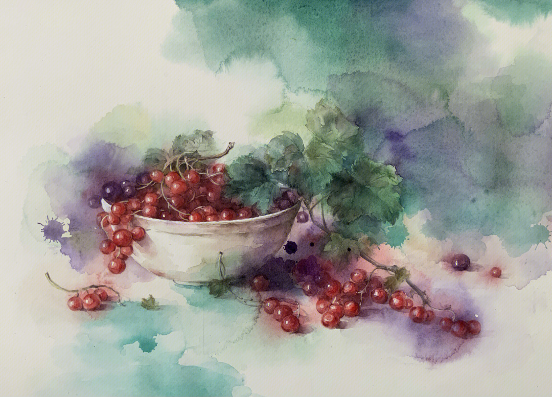 葡萄水彩 简单图片