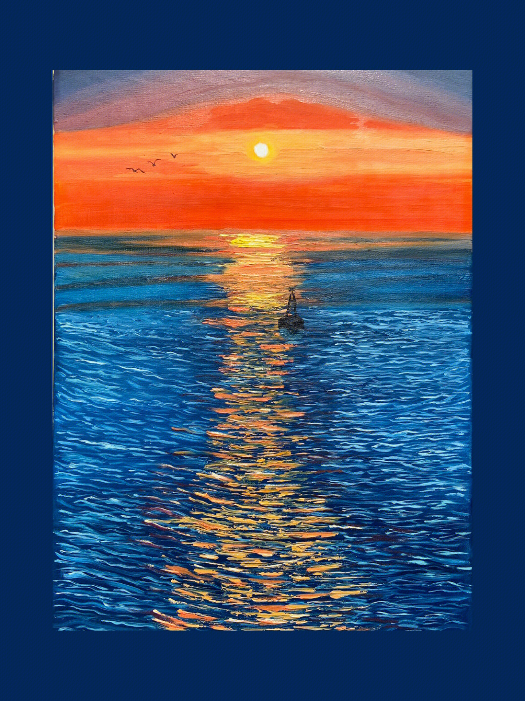 油画海边日落附过程和参考照片