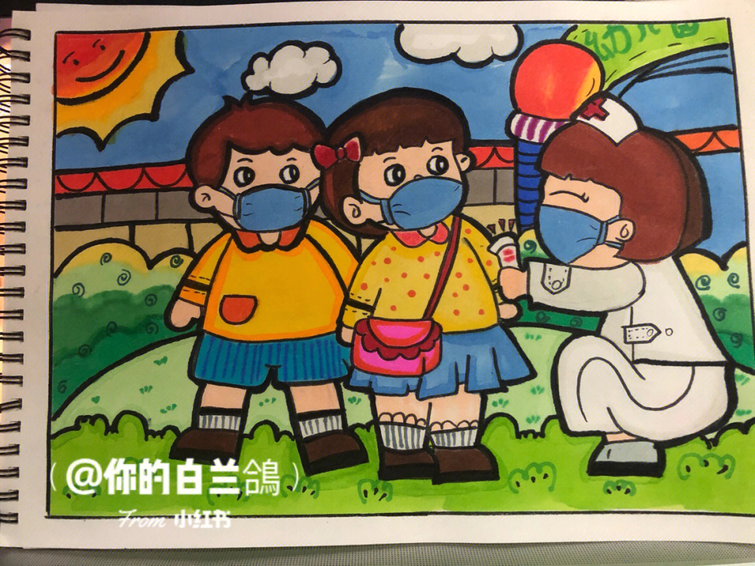儿童画防疫简单图片