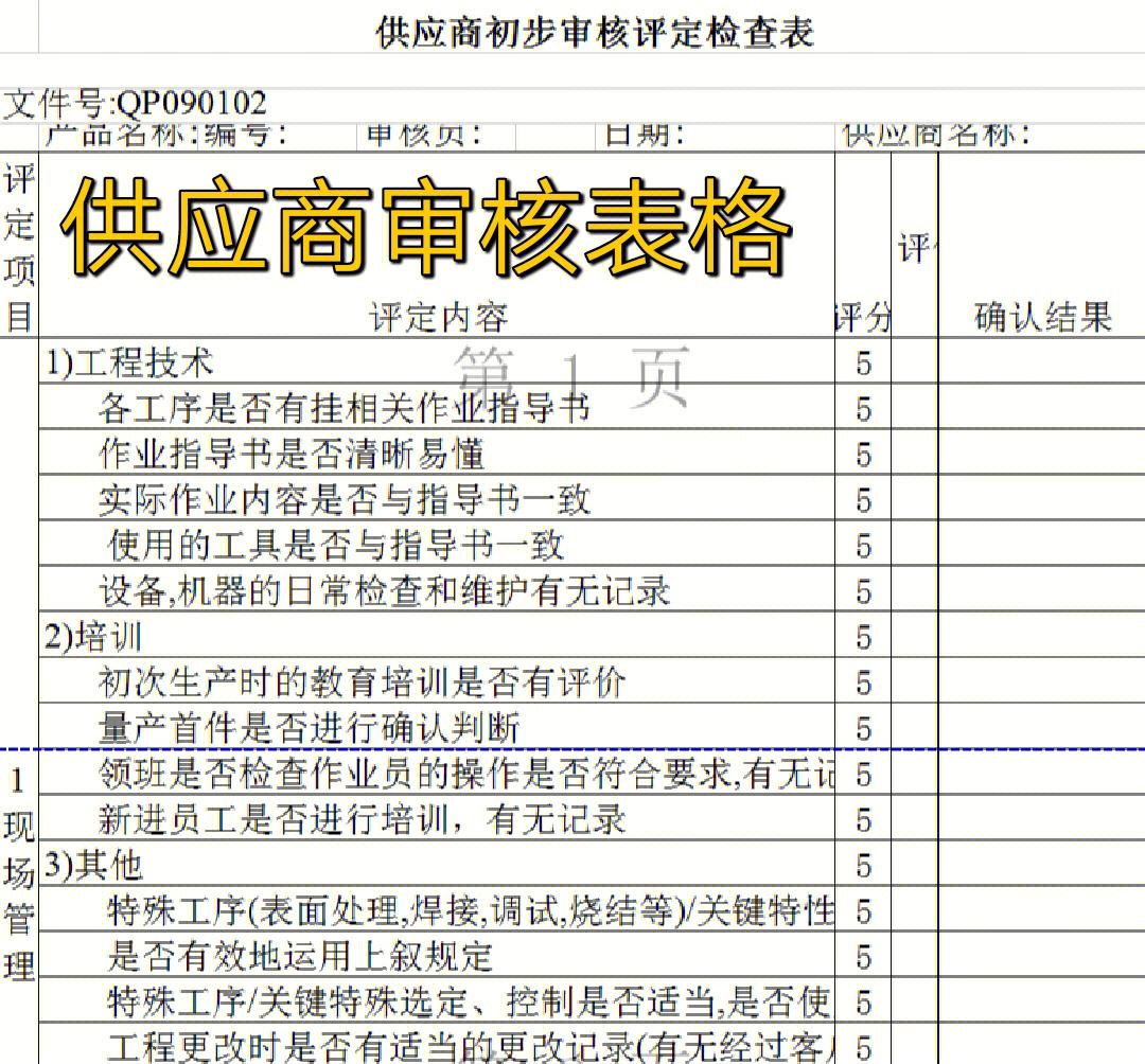 供应商审核表格