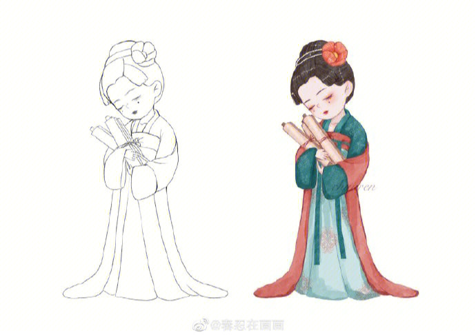 古风人物插画q版汉服小美人系列