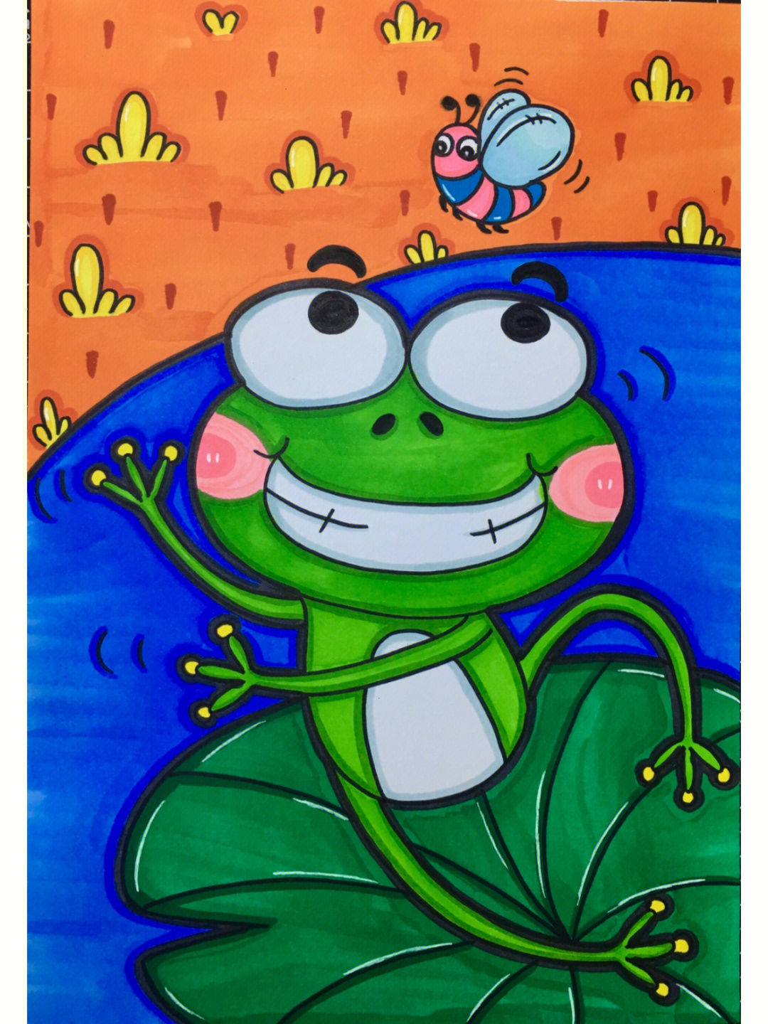 顽皮的小青蛙马克笔儿童画