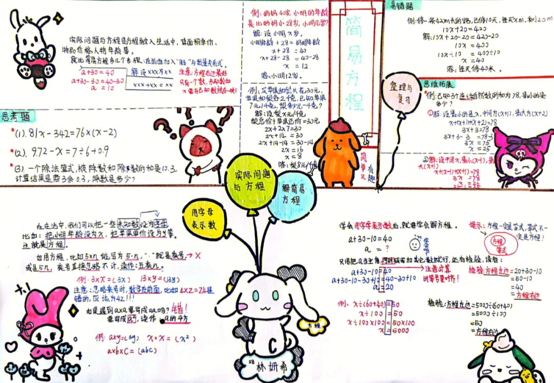 人教版五年级上册第五单元简易方程思维导图