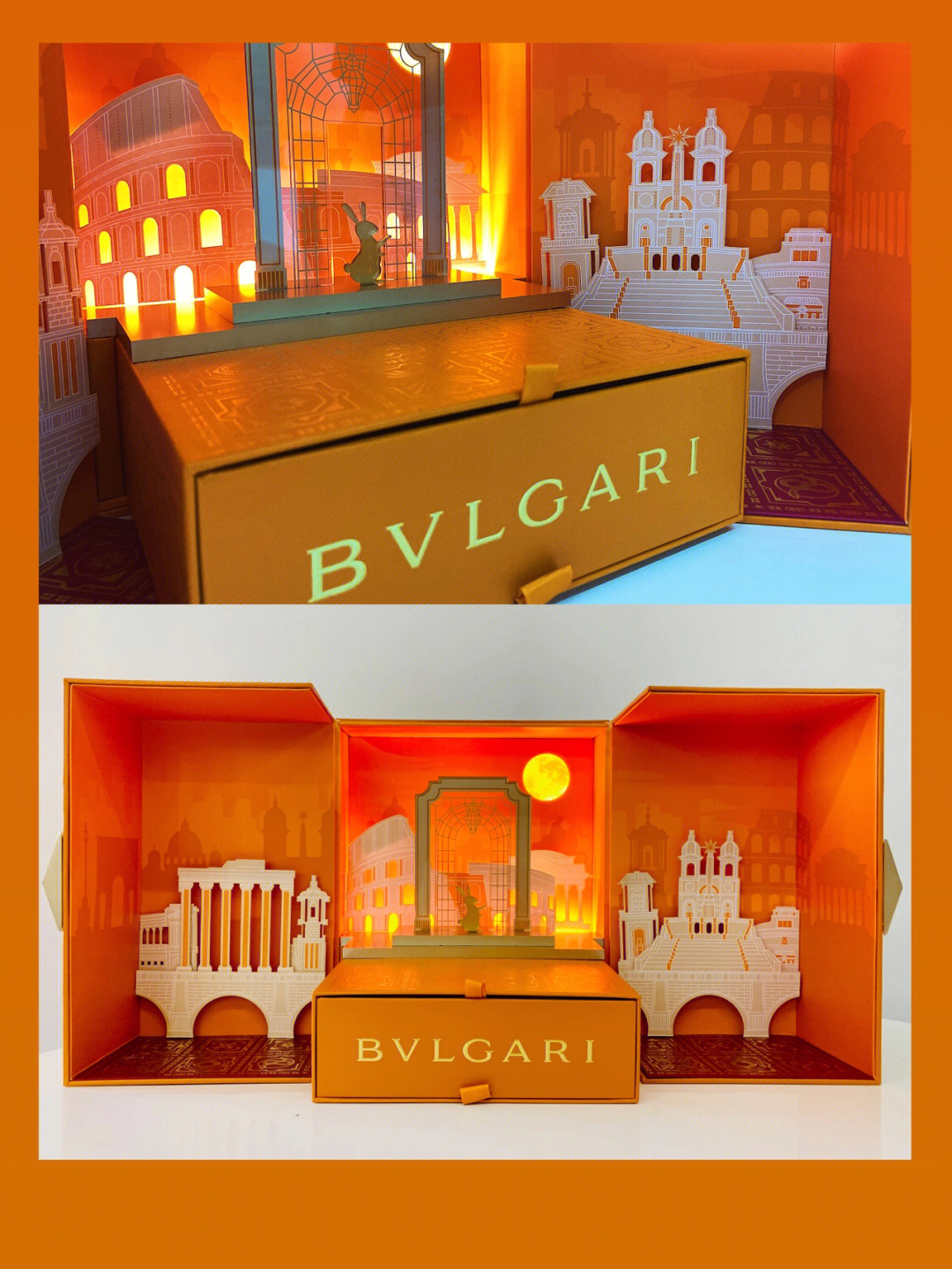bvlgari 2021年月饼礼盒外盒展示了宝格丽logo拼接和宝格丽经典八角星