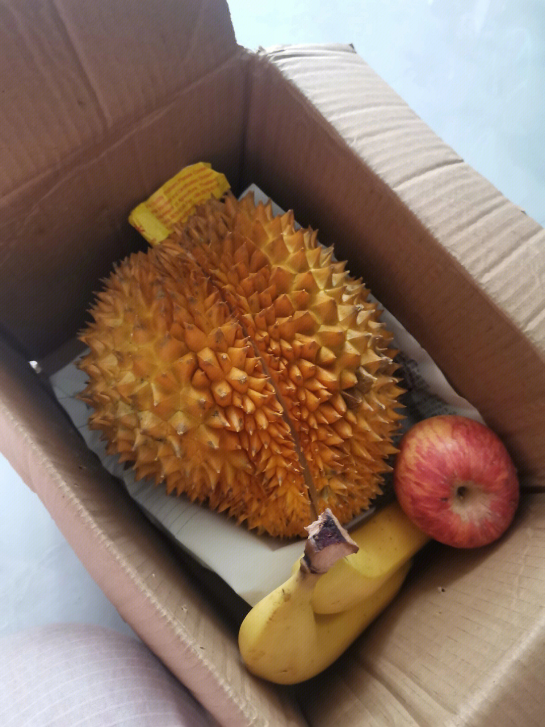 亲测有效 用苹果香蕉和榴莲放一个盒子里周围包上报纸 放在温暖带点