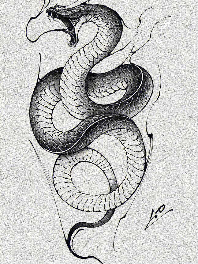 蟒蛇纹身手稿满背图片