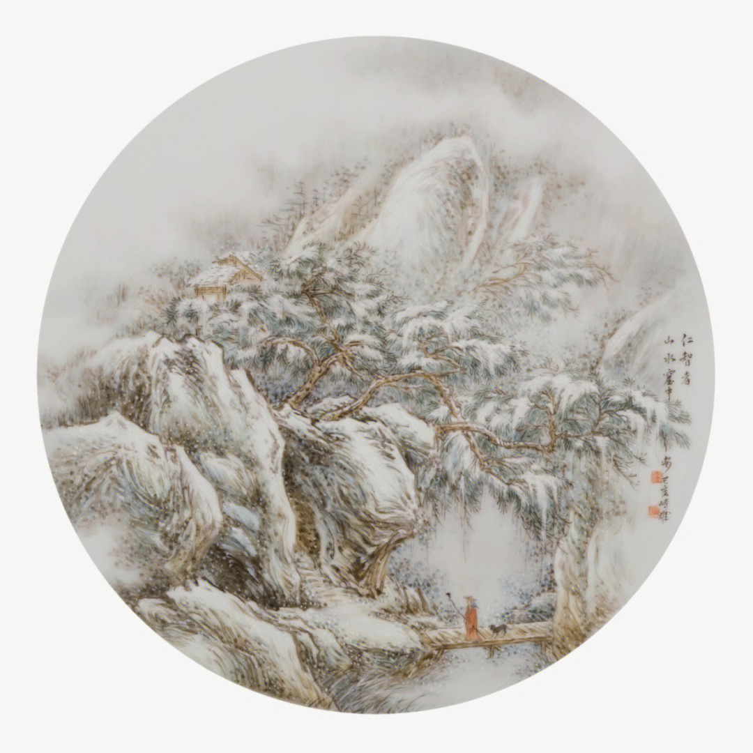 今日大雪发一张阿雄画的雪景瓷板画