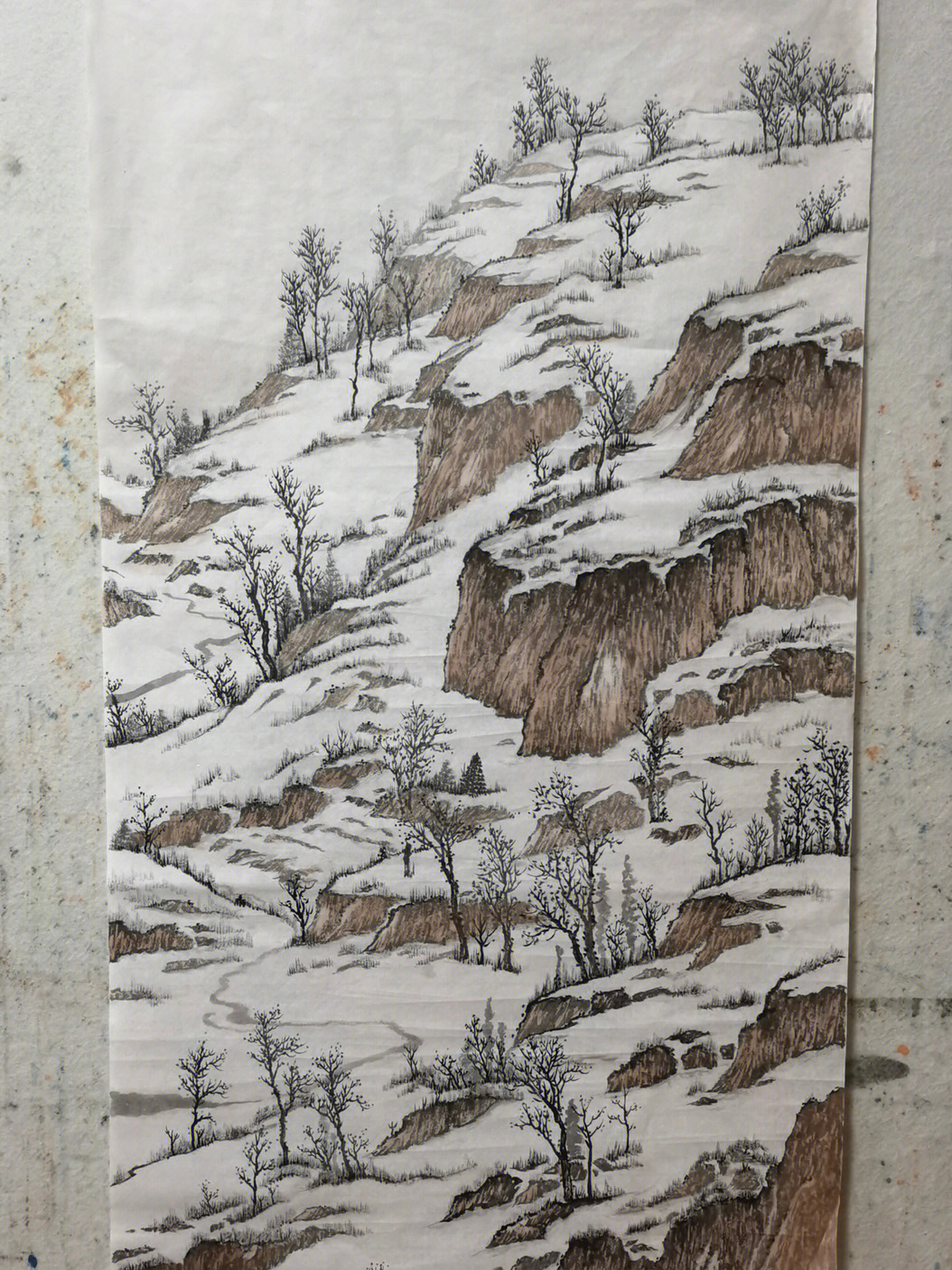 黑白雪景国画图片