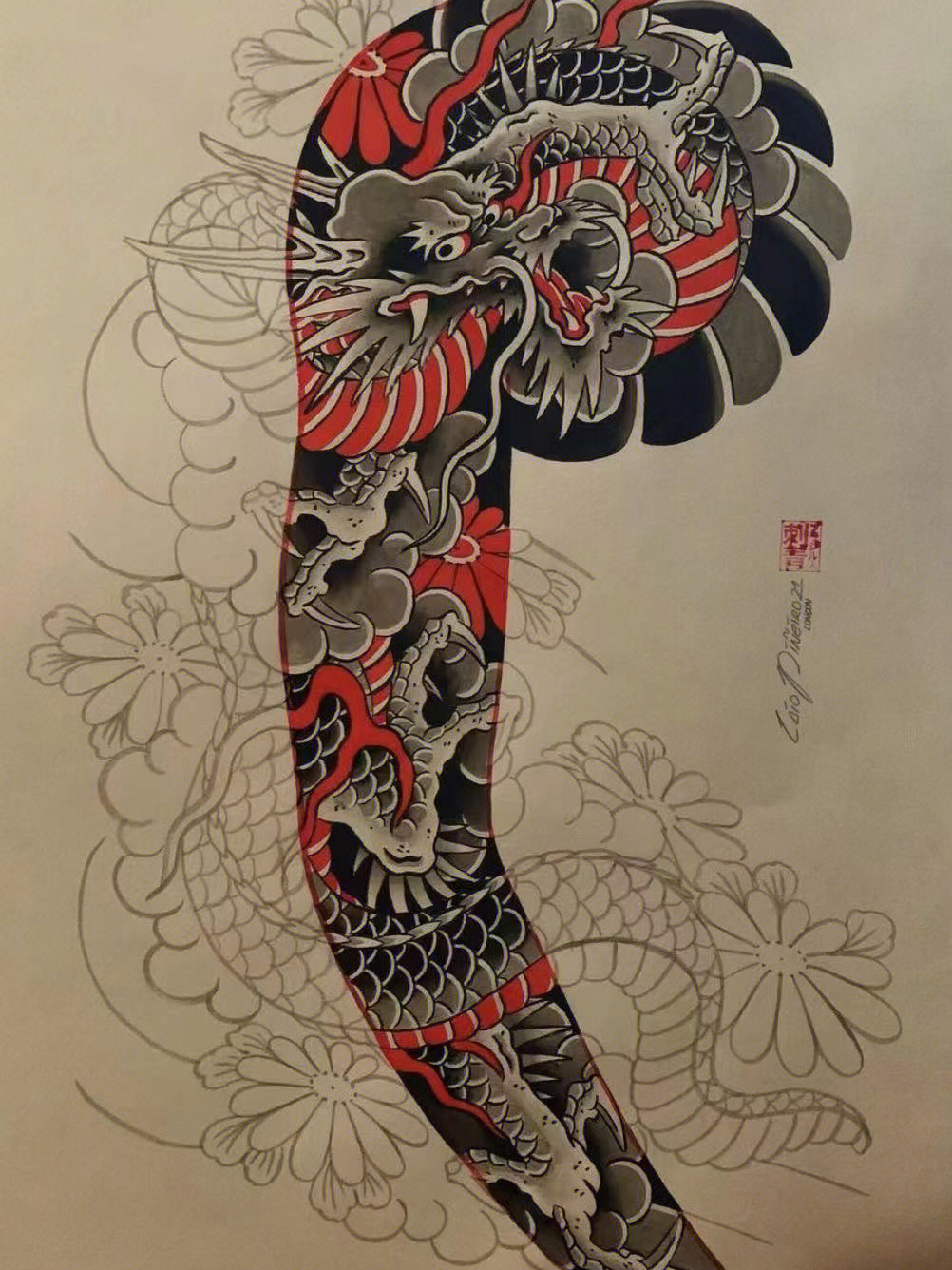 日式传统半臂纹身手稿图片