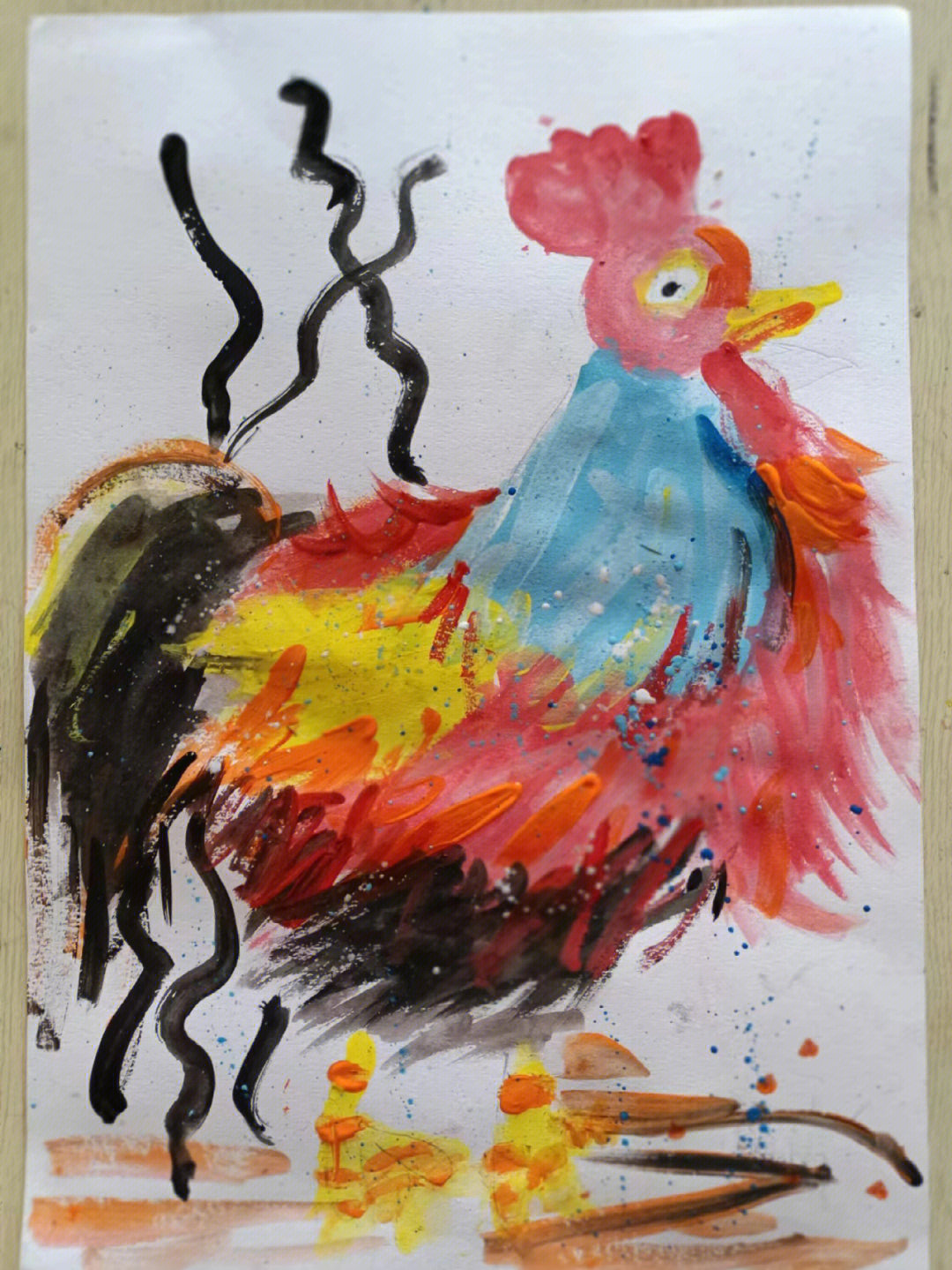 少儿创意美术#少儿美术#儿童水粉画#大公鸡