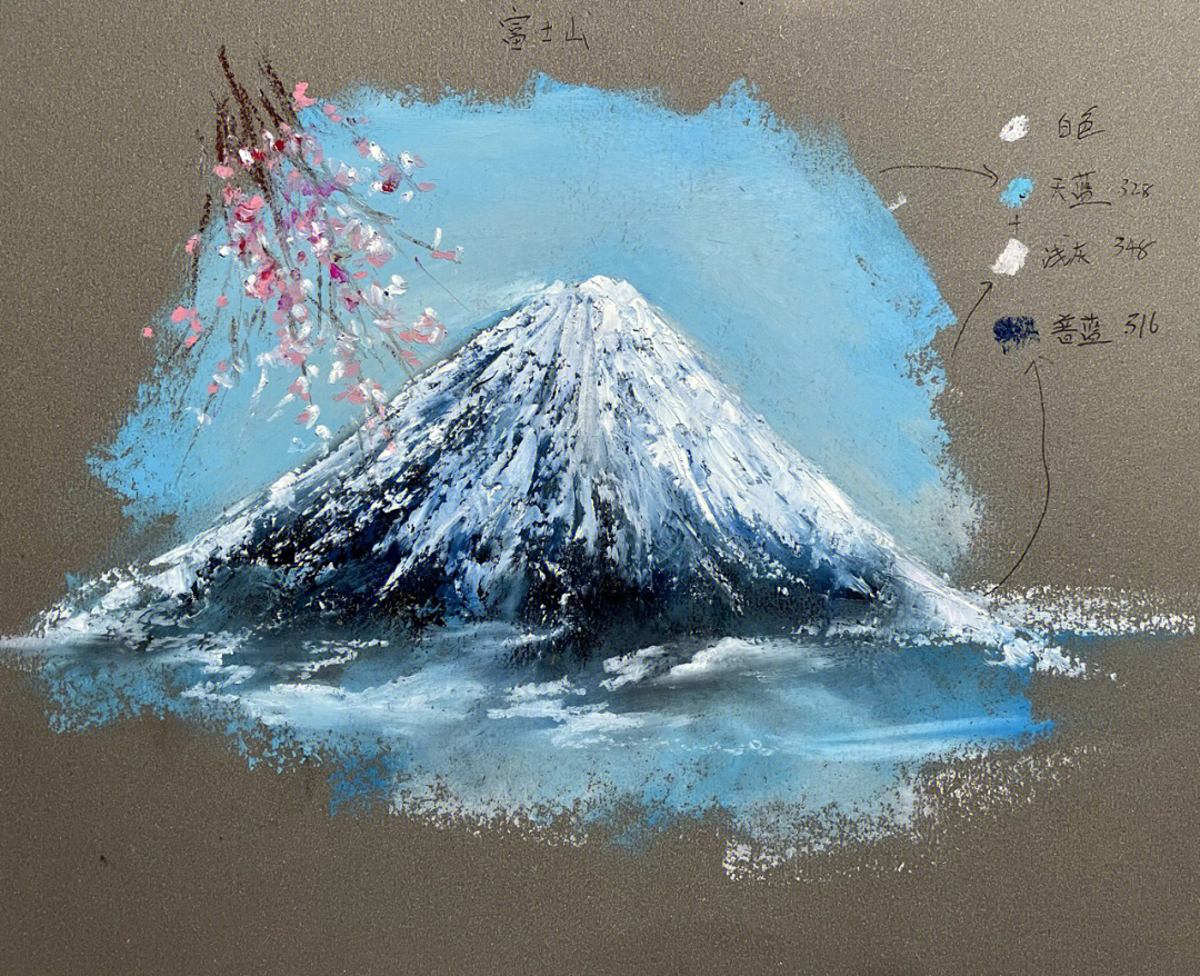 富士山彩铅画教程图片