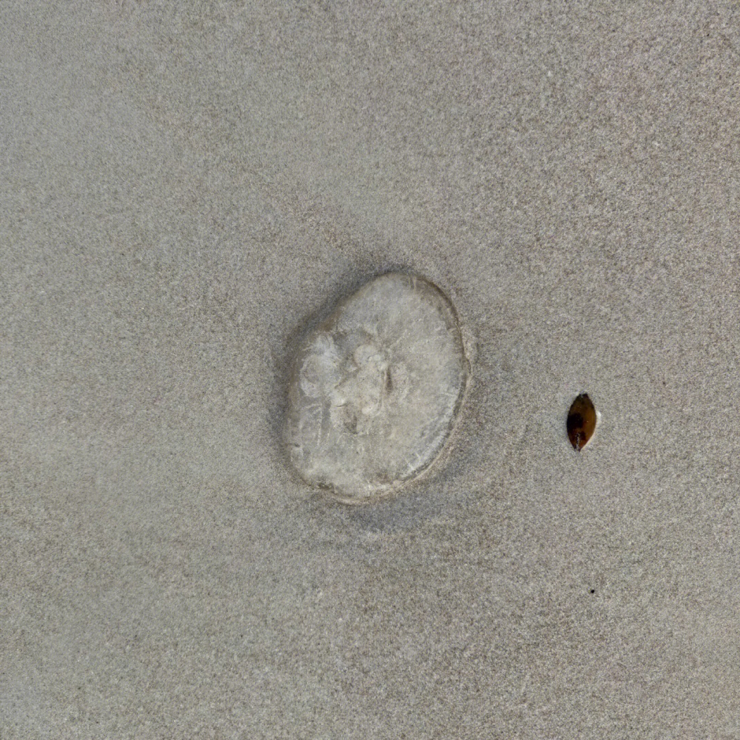 沙滩上透明果冻似生物图片