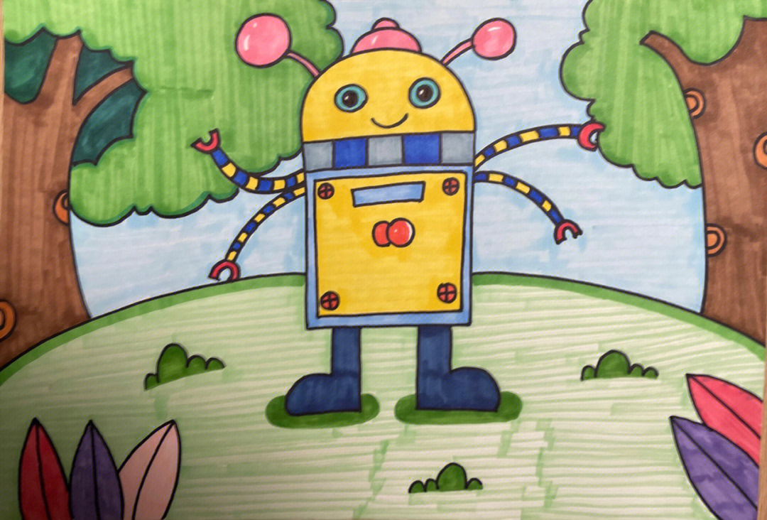 机器人线描儿童画