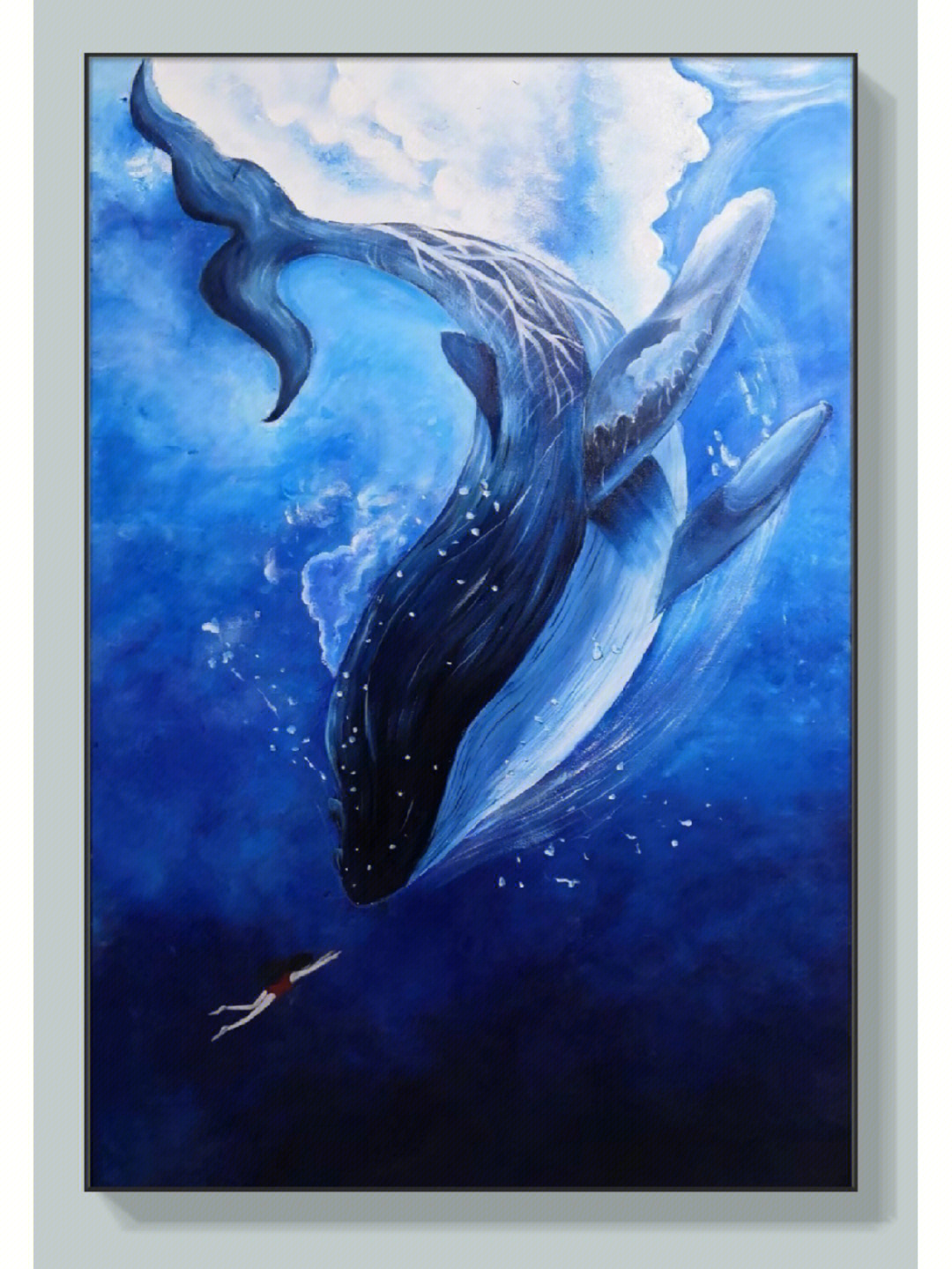 丙烯画深海蓝鲸