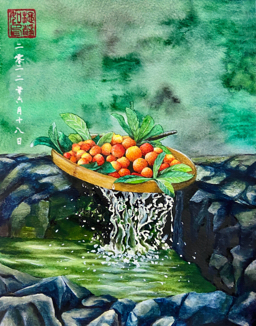 杨梅水粉画图片