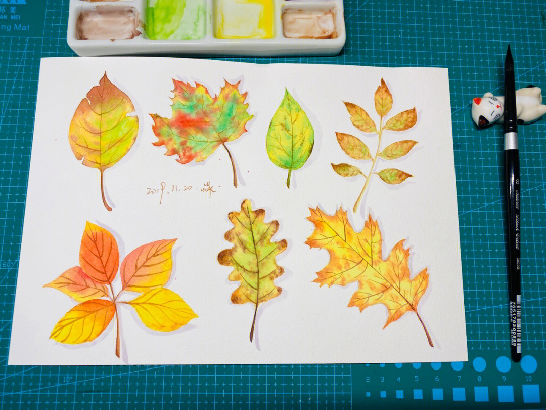 记录水彩秋天的落叶