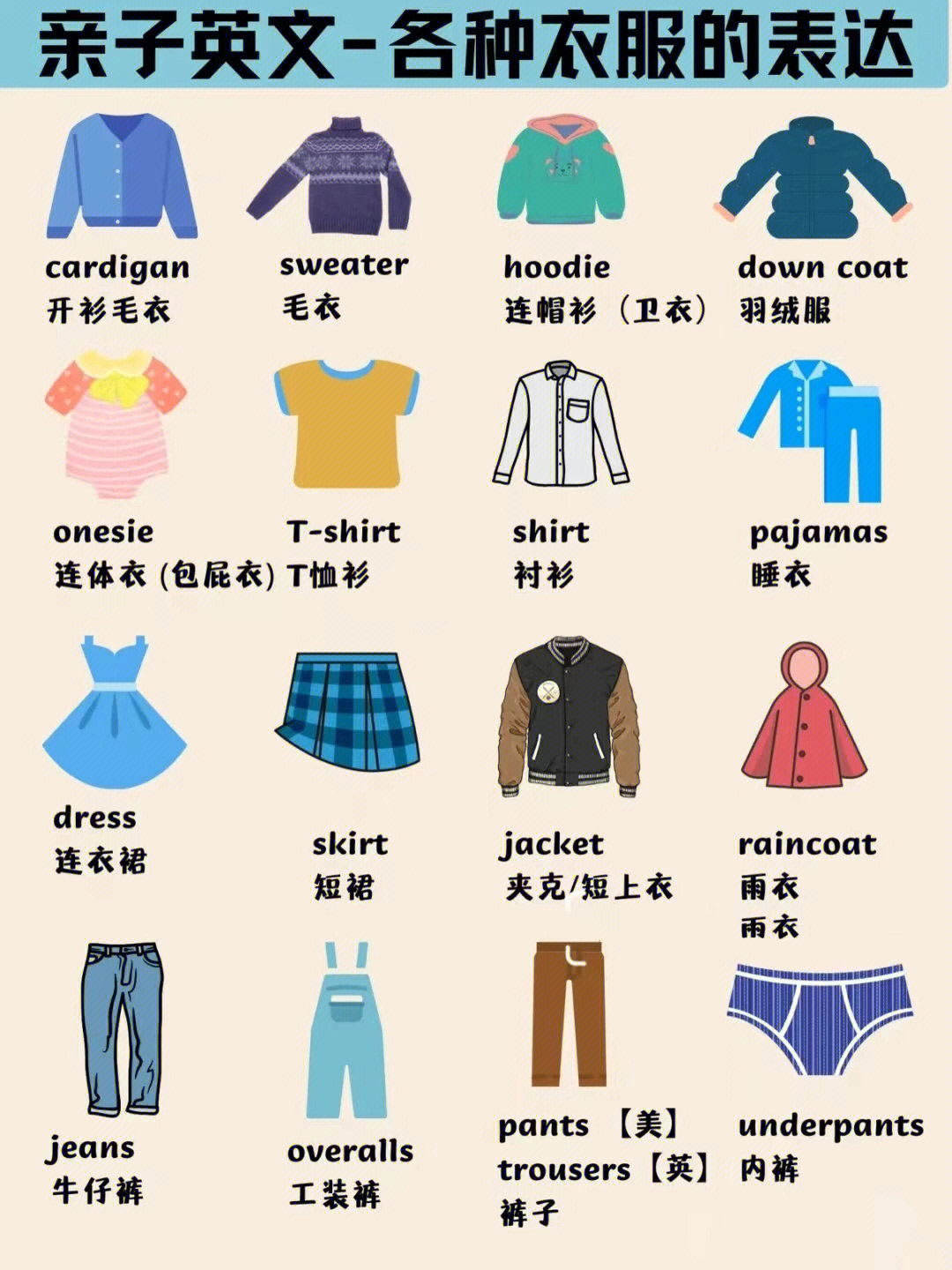 衣服英语单词大全100个图片