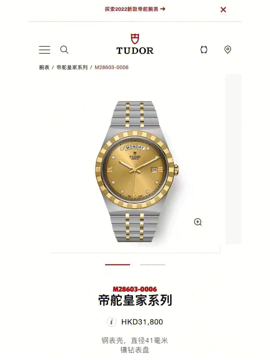 帝舵皇家系列间金镶钻男款41mm