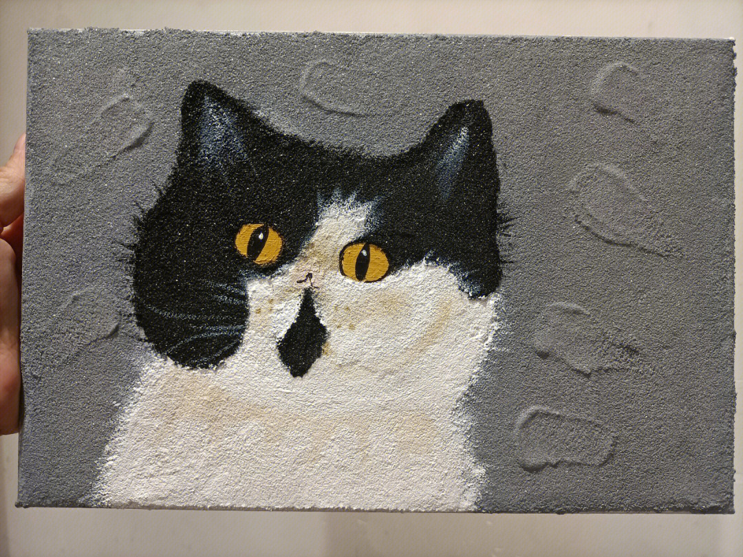 可爱的小猫咪丙烯画石英砂