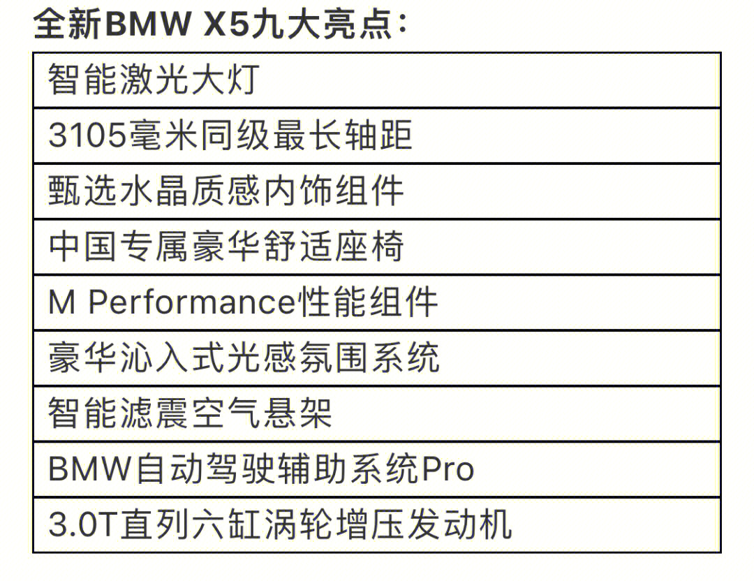 国产x5配置表图片