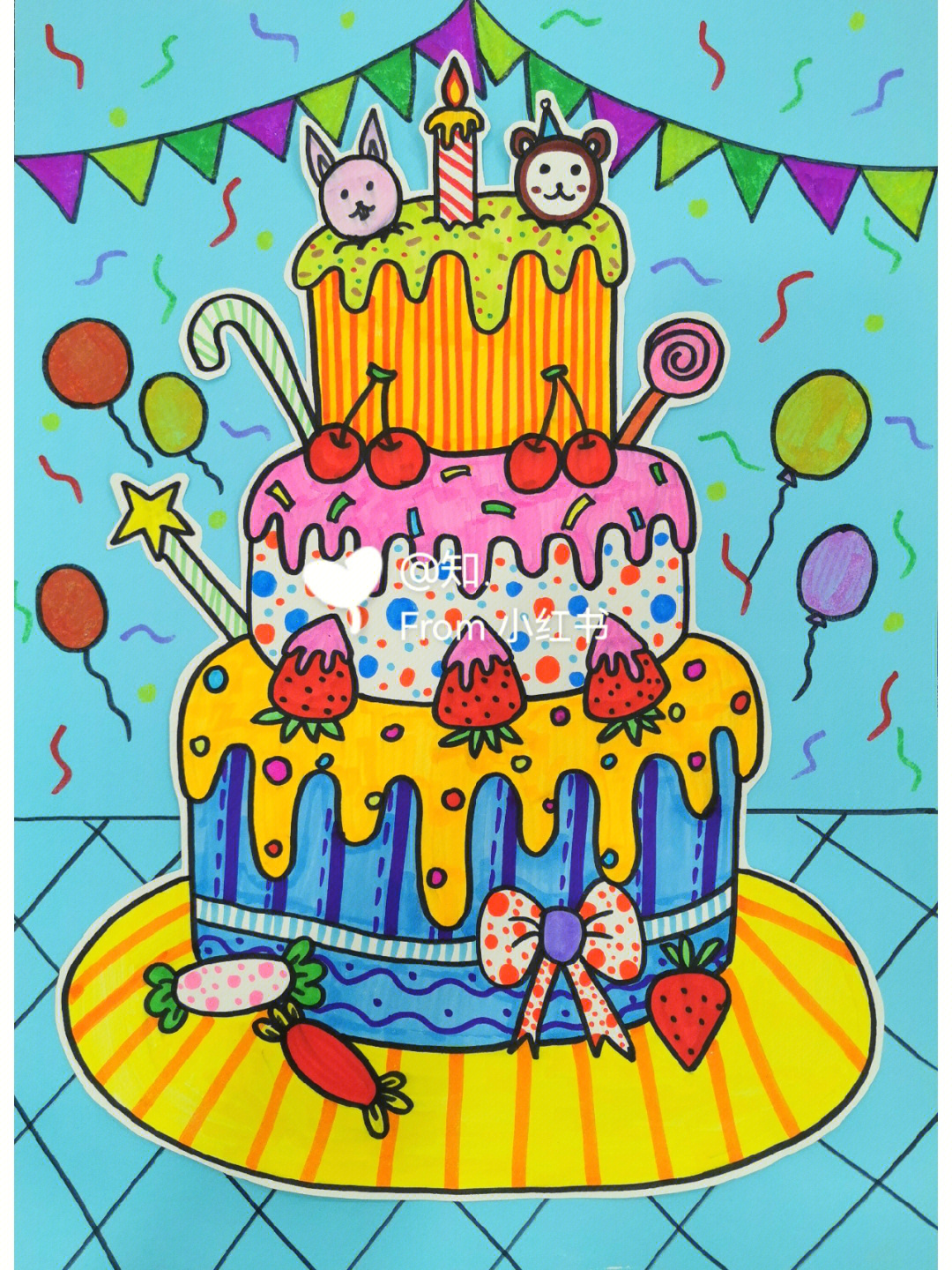 生日蛋糕画画作品图片图片