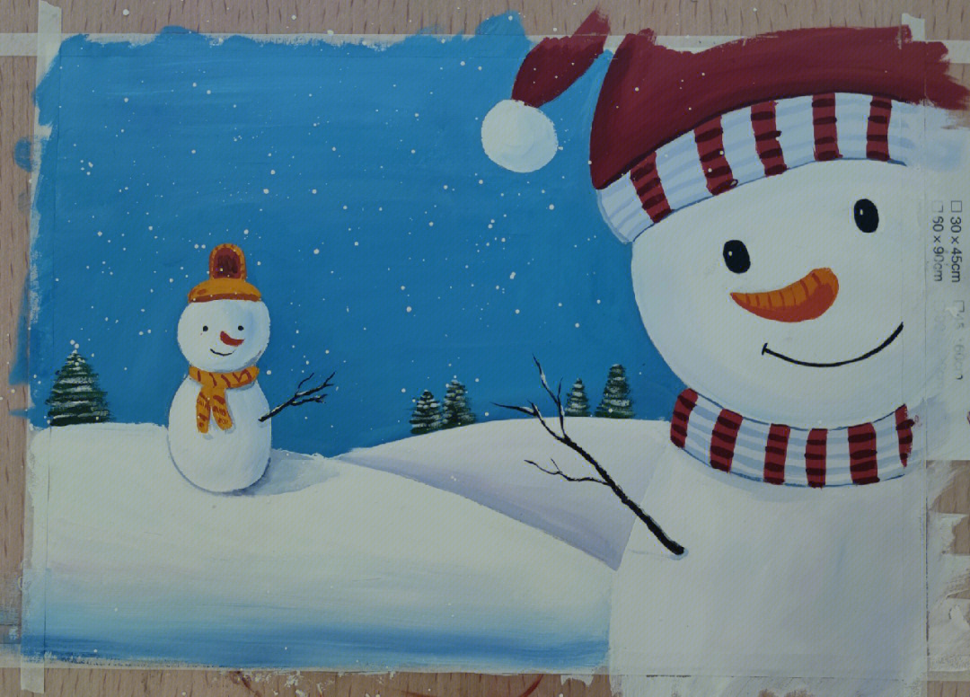 冬天水粉画雪人图片